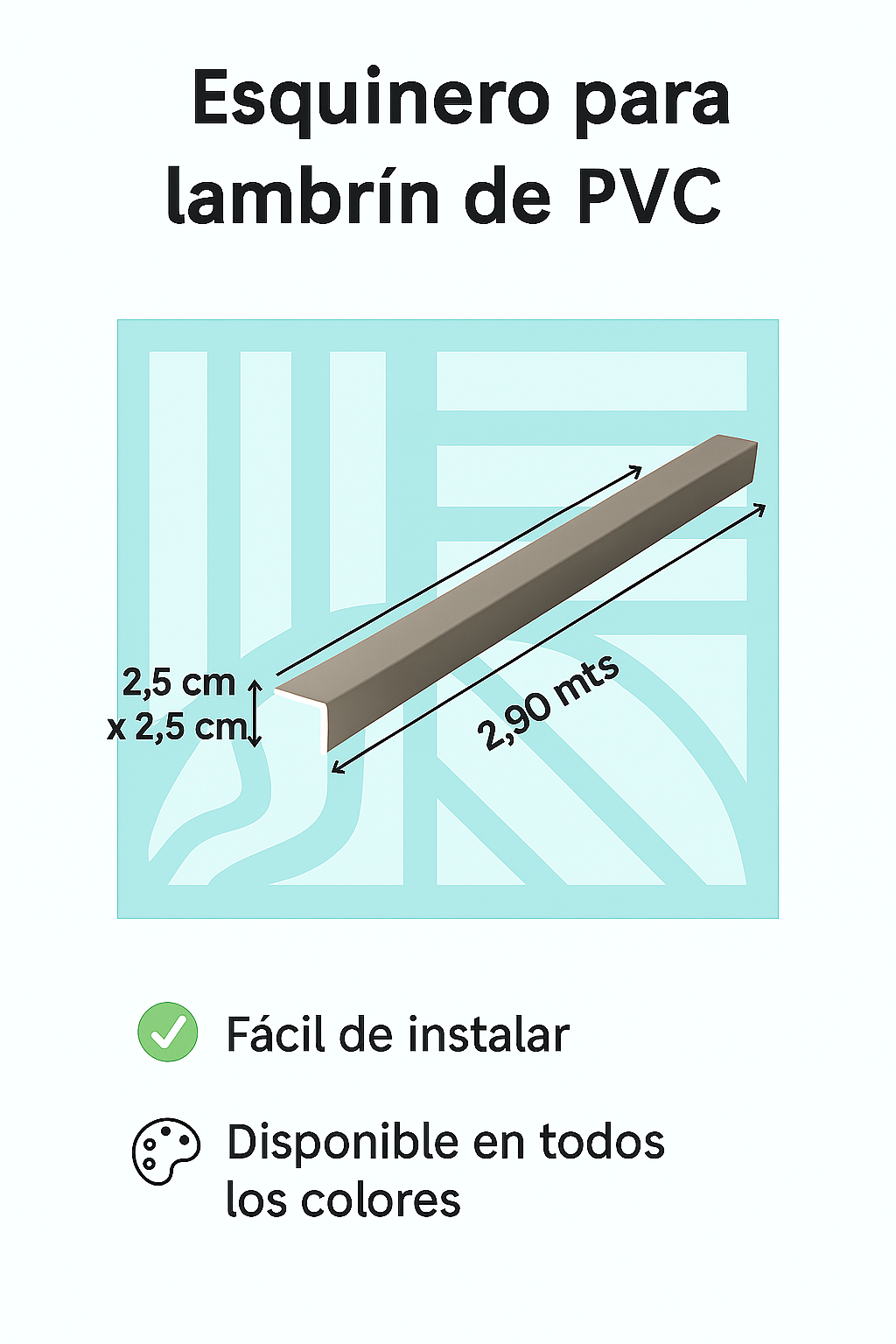🧱 Esquinero para lambrin PVC de interiores 2.90mts | Interdeck