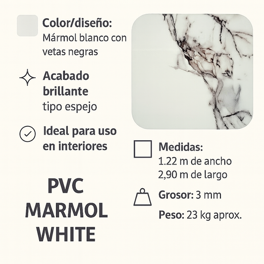 PVC Mármol White 1.22x2.90 m | Interdeck