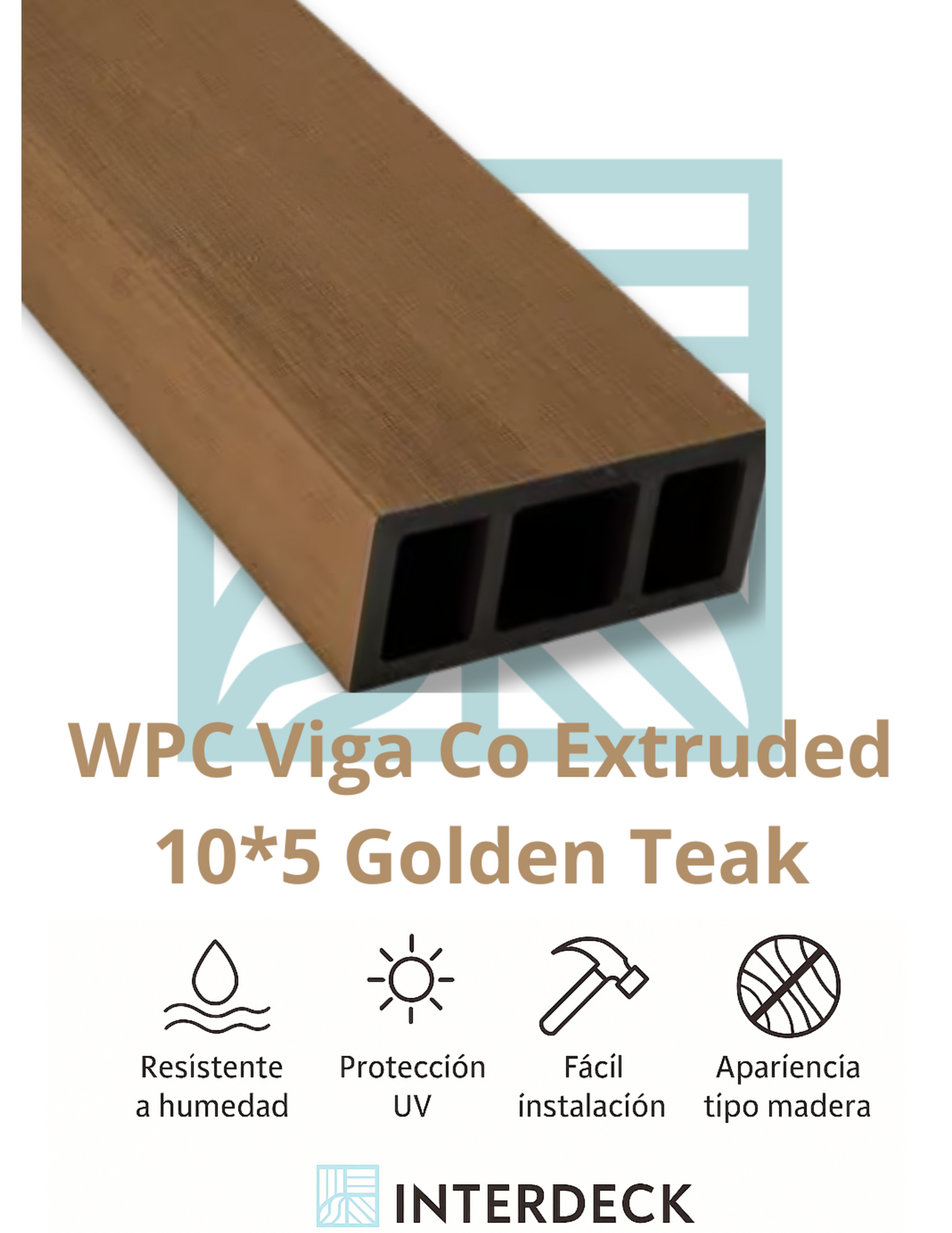 Viga WPC Coextruida 10×5 | Golden Teak | 2.90 m