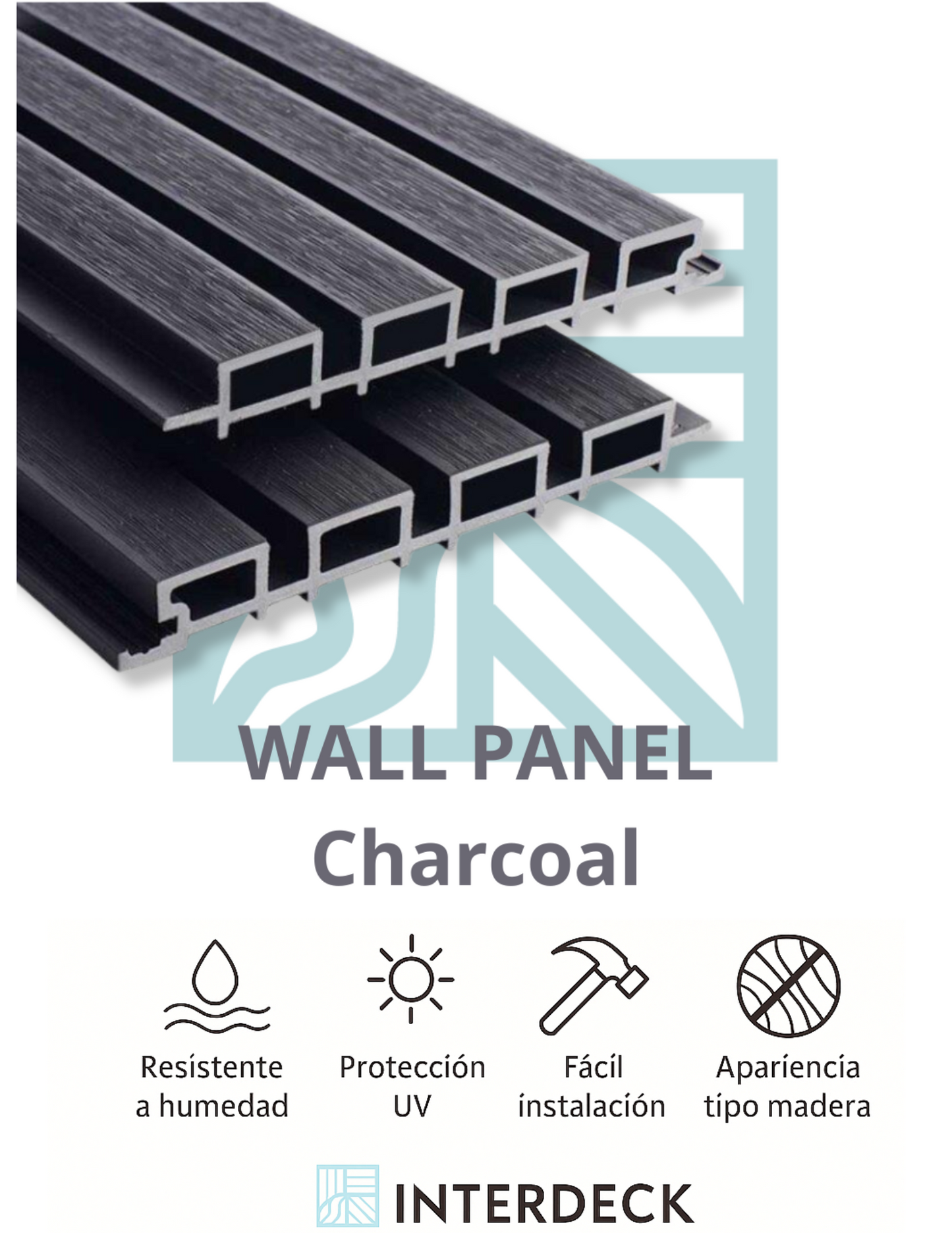 WPC Wall Panel Coextruido Charcoal 2.90 m | Interdeck