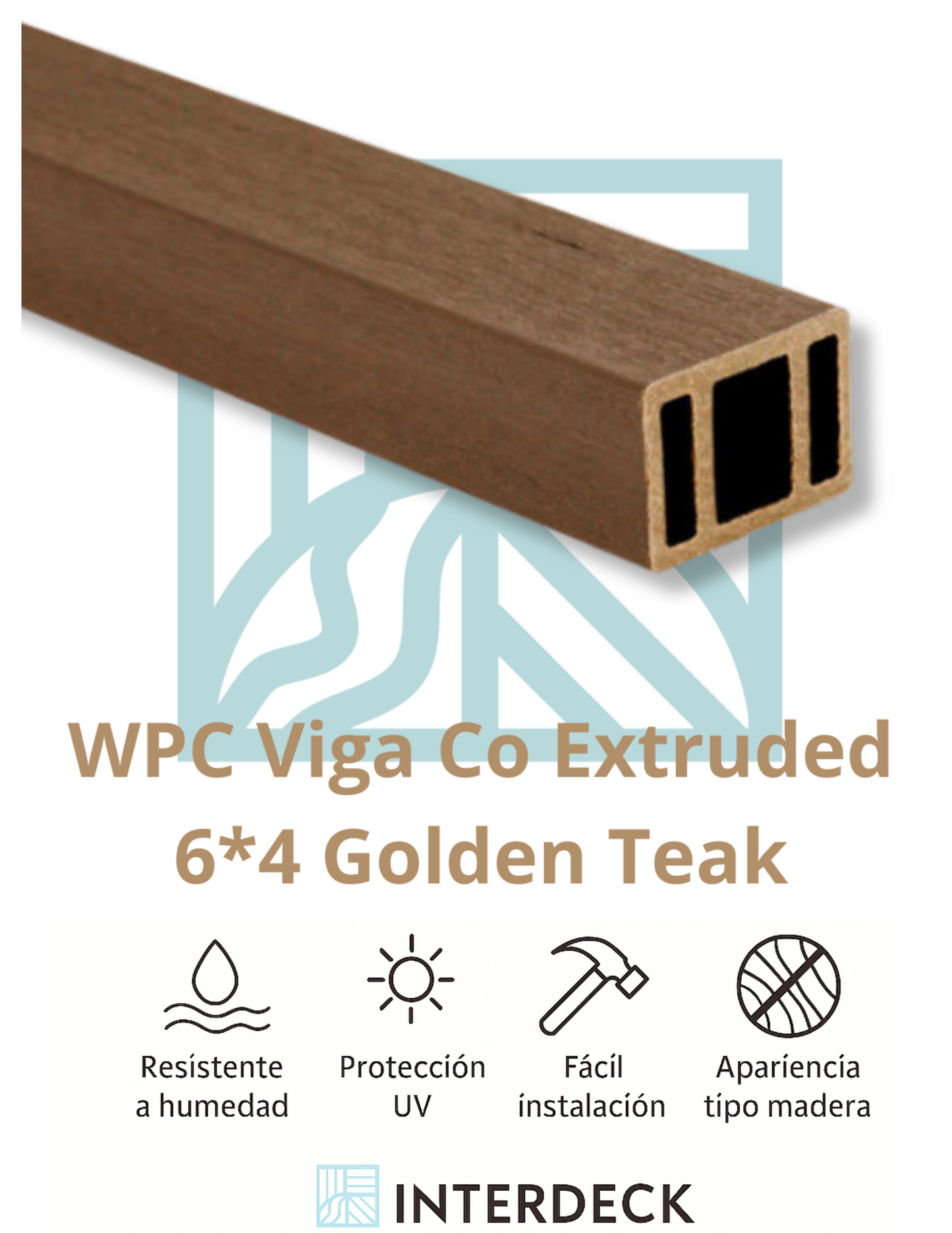 Viga WPC Coextruida 6×4 Golden Teak 2.90 m | Interdeck