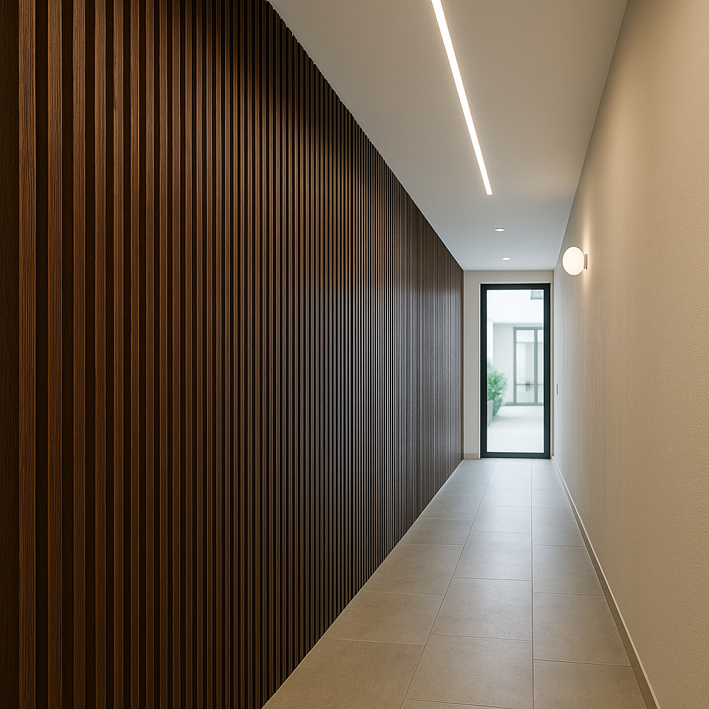 🧱 Lambrín PVC para Interiores Caja de 14 pzas | Nogal – Interdeck